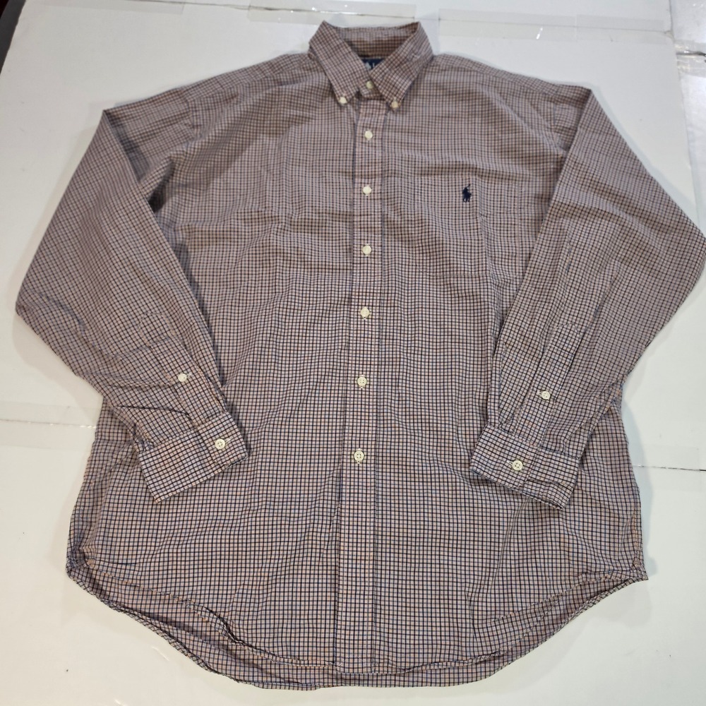 Ralph Lauren Blake Mens Medium Blue Orange Gingham Check Button Down Shirt